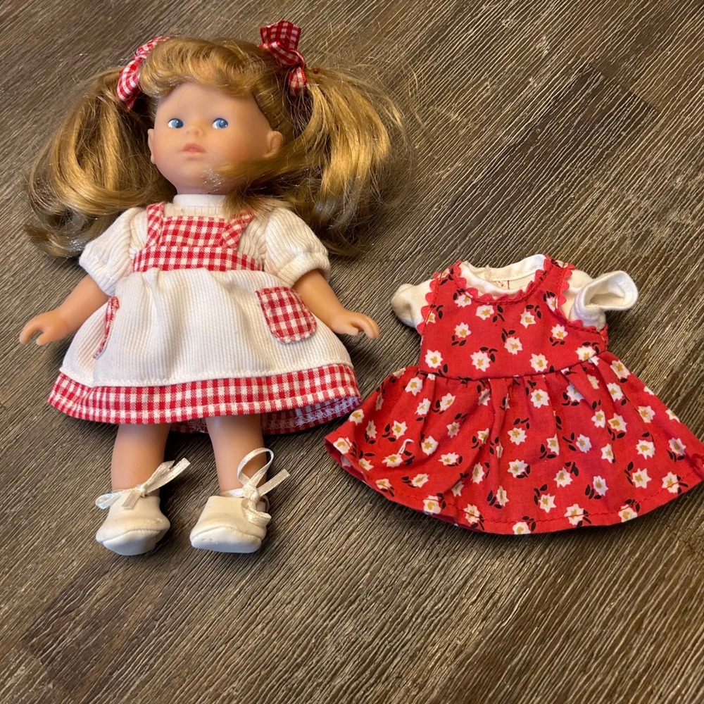 Corolle 8" Blonde Blue Eyes Doll 1995 95-01 Original Red Gingham Dress Shoes